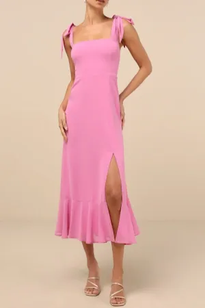 Summer Invite Pink Tie-Strap Tiered Midi Dress Gloria Lanvin