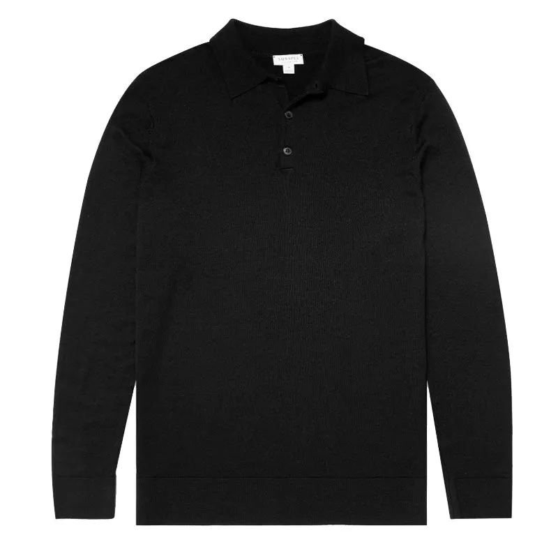 Sunspel Extra-Fine Merino Polo Shirt Black