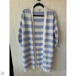 Sweater Cardigan By Talbots In Blue & White, Size: L