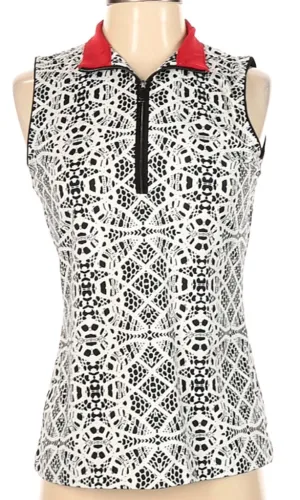Tail Black & White Patterned Sleeveless Top Size XS