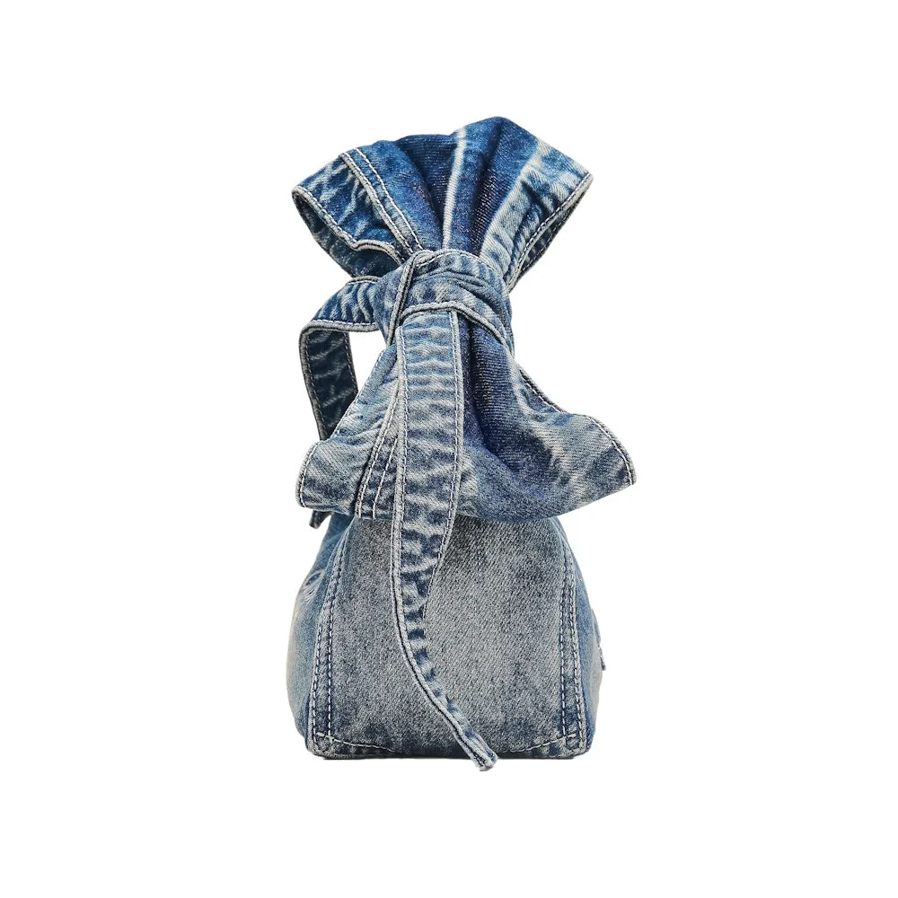 THE BOW DENIM MINI SACK BAG