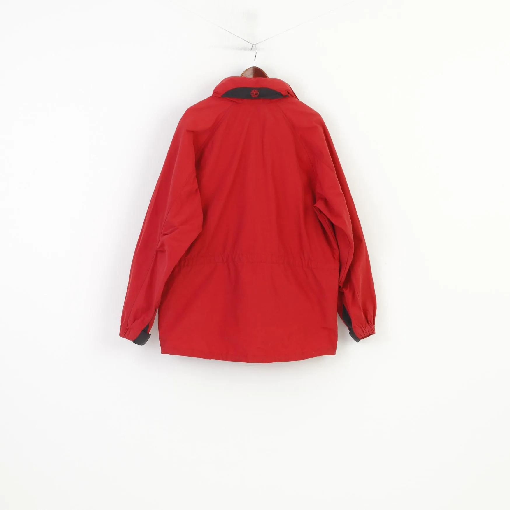 Timberland Men L Jacket Red Full Zipper Vintage Hood Outwear Cotton Nylon Pockets Top