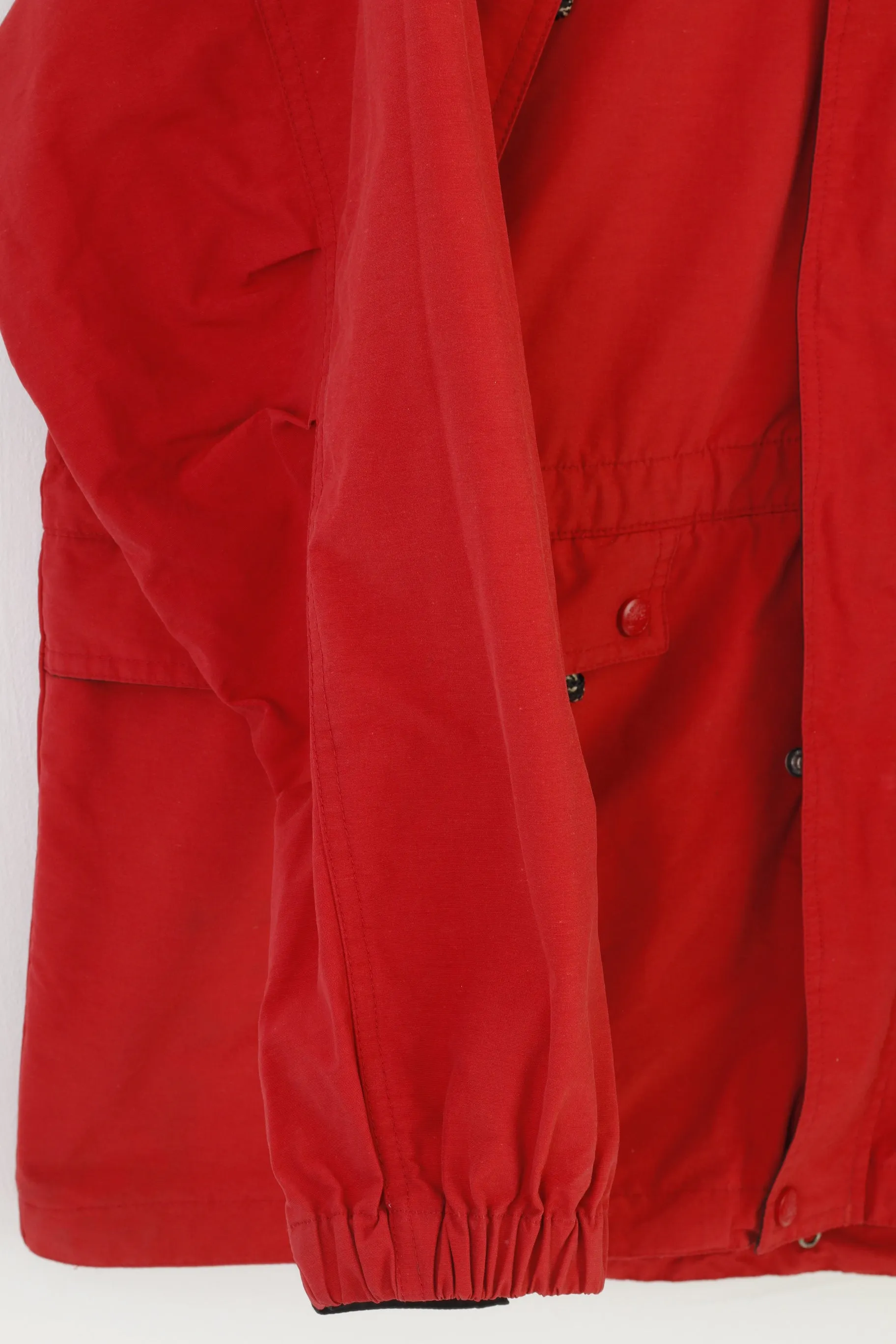 Timberland Men L Jacket Red Full Zipper Vintage Hood Outwear Cotton Nylon Pockets Top