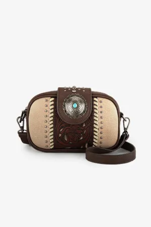 Tooled Concho Small Crossbody Bag for Women in Coffee | MW1322-8365-CF