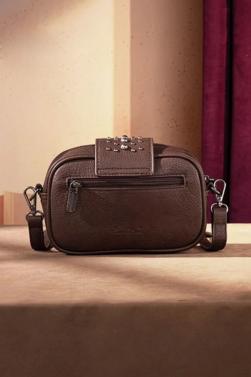 Tooled Concho Small Crossbody Bag for Women in Coffee | MW1322-8365-CF