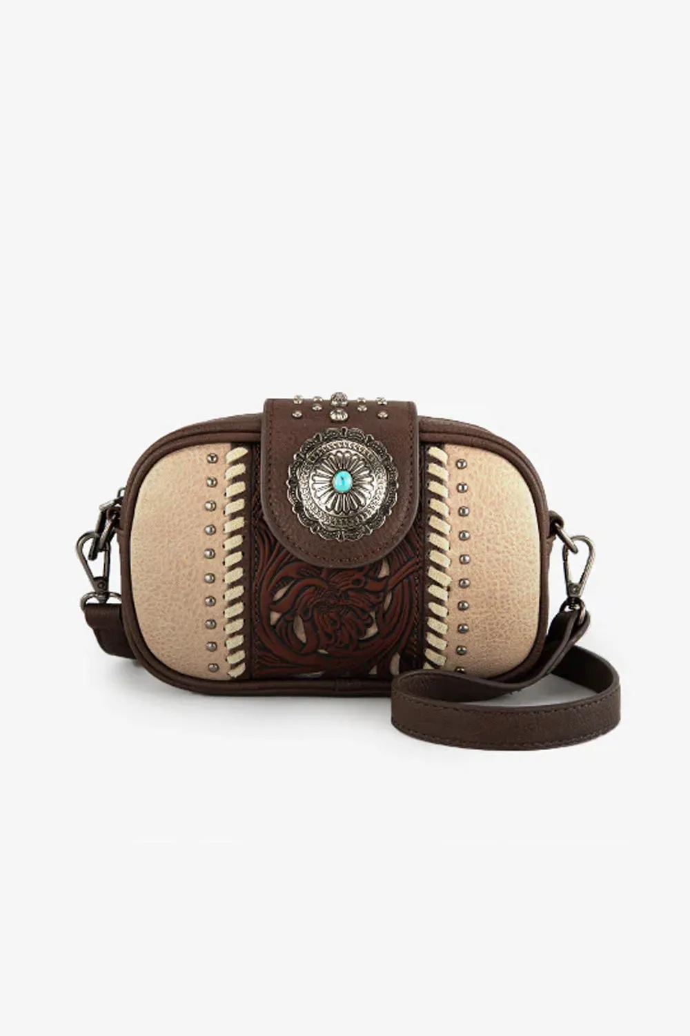 Tooled Concho Small Crossbody Bag for Women in Coffee | MW1322-8365-CF