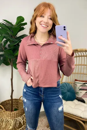 Tuscano Mock Neck Wide Collared Ribbed Henley Knit Top - FINAL SALE
