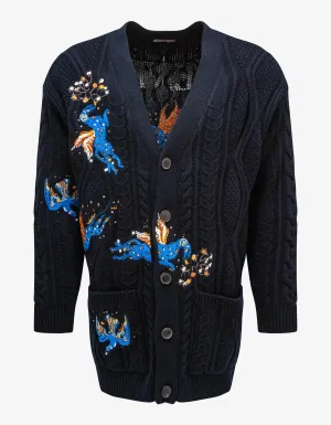 Valentino Navy Blue Utopia World Wool Cardigan