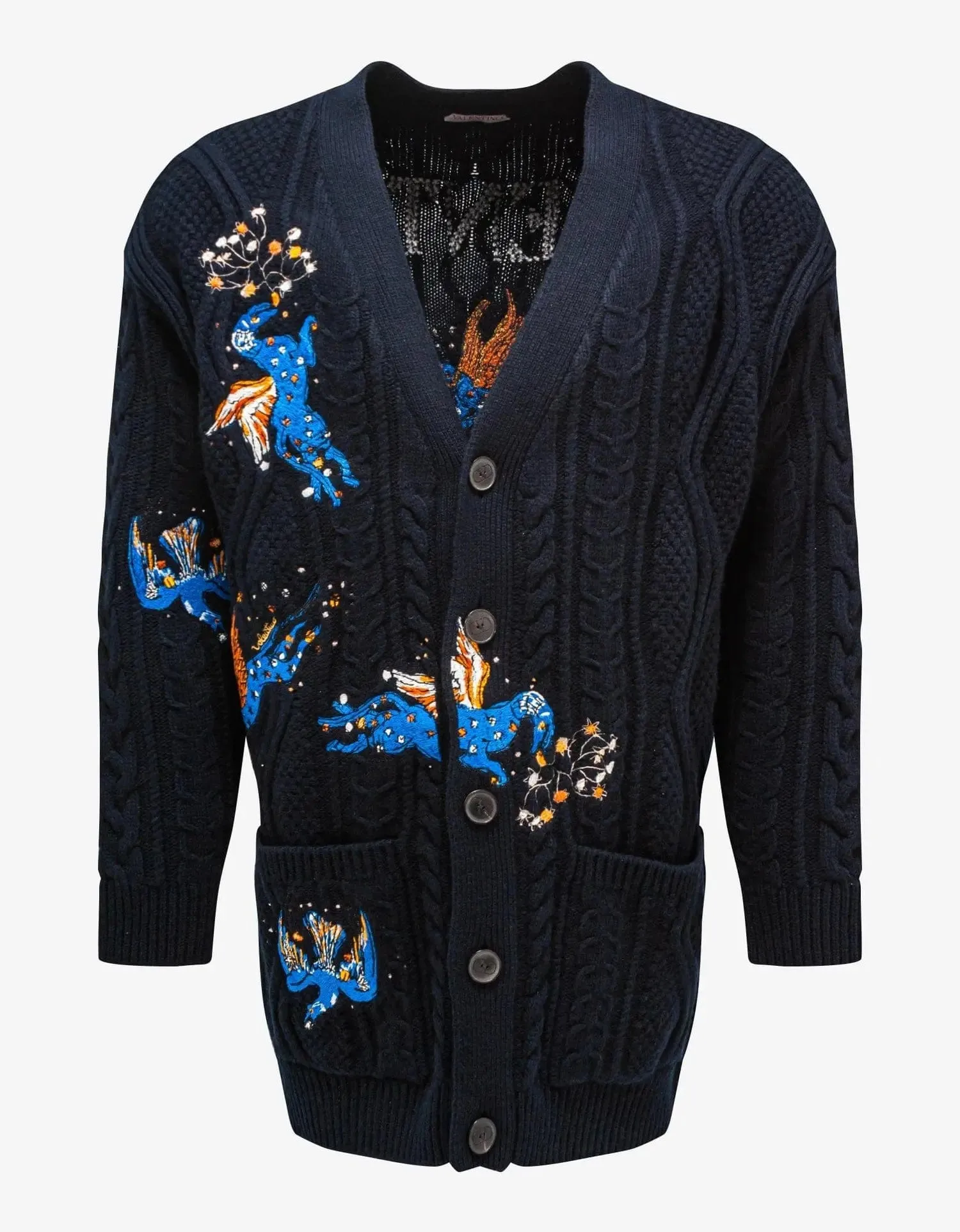 Valentino Navy Blue Utopia World Wool Cardigan