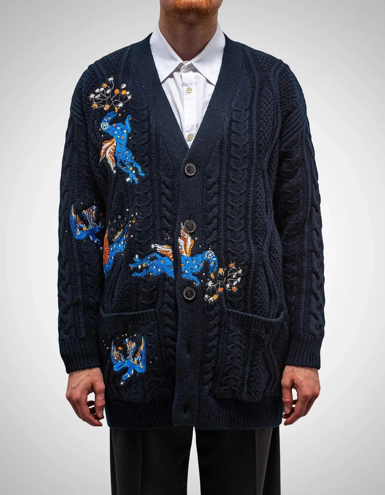 Valentino Navy Blue Utopia World Wool Cardigan