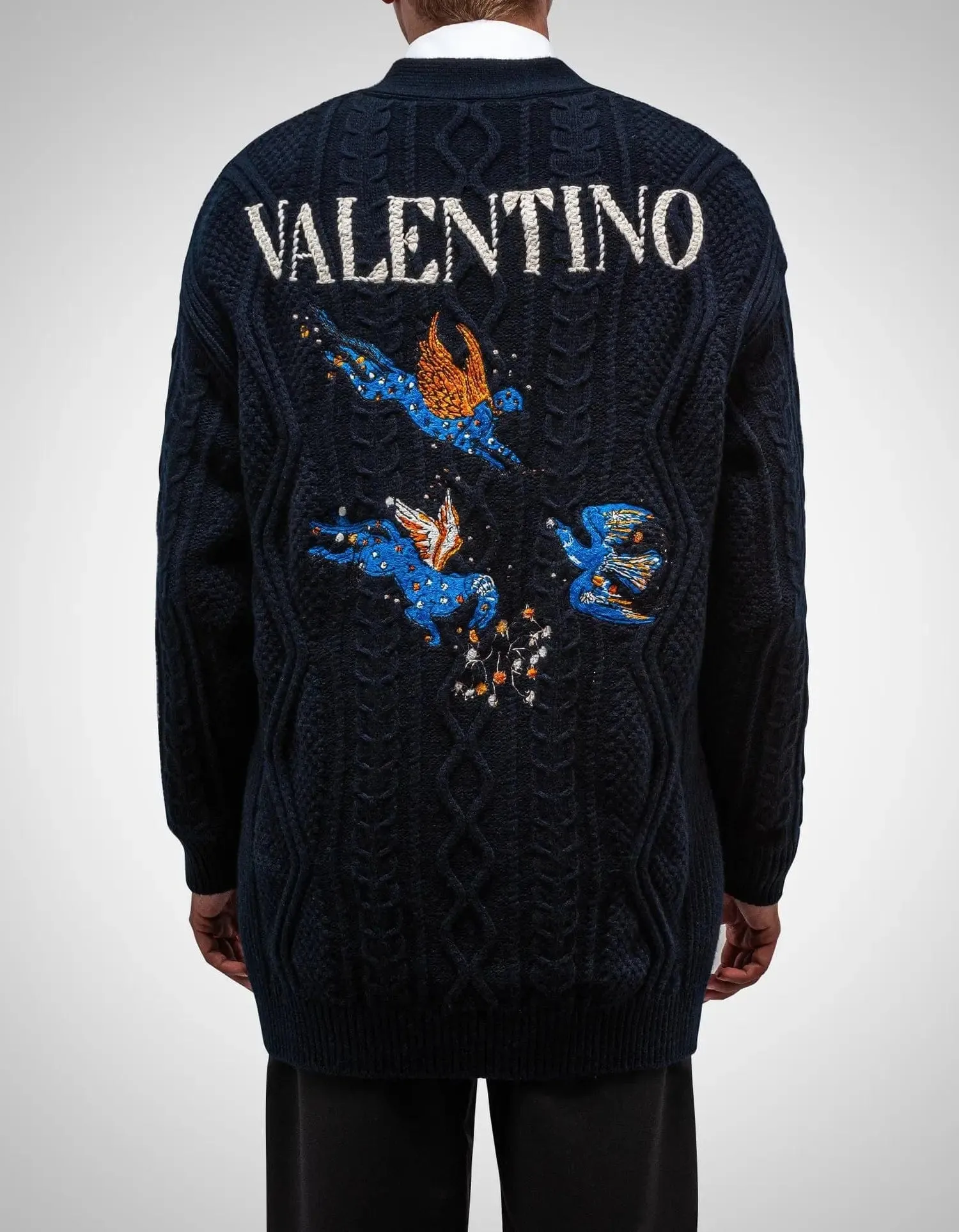 Valentino Navy Blue Utopia World Wool Cardigan