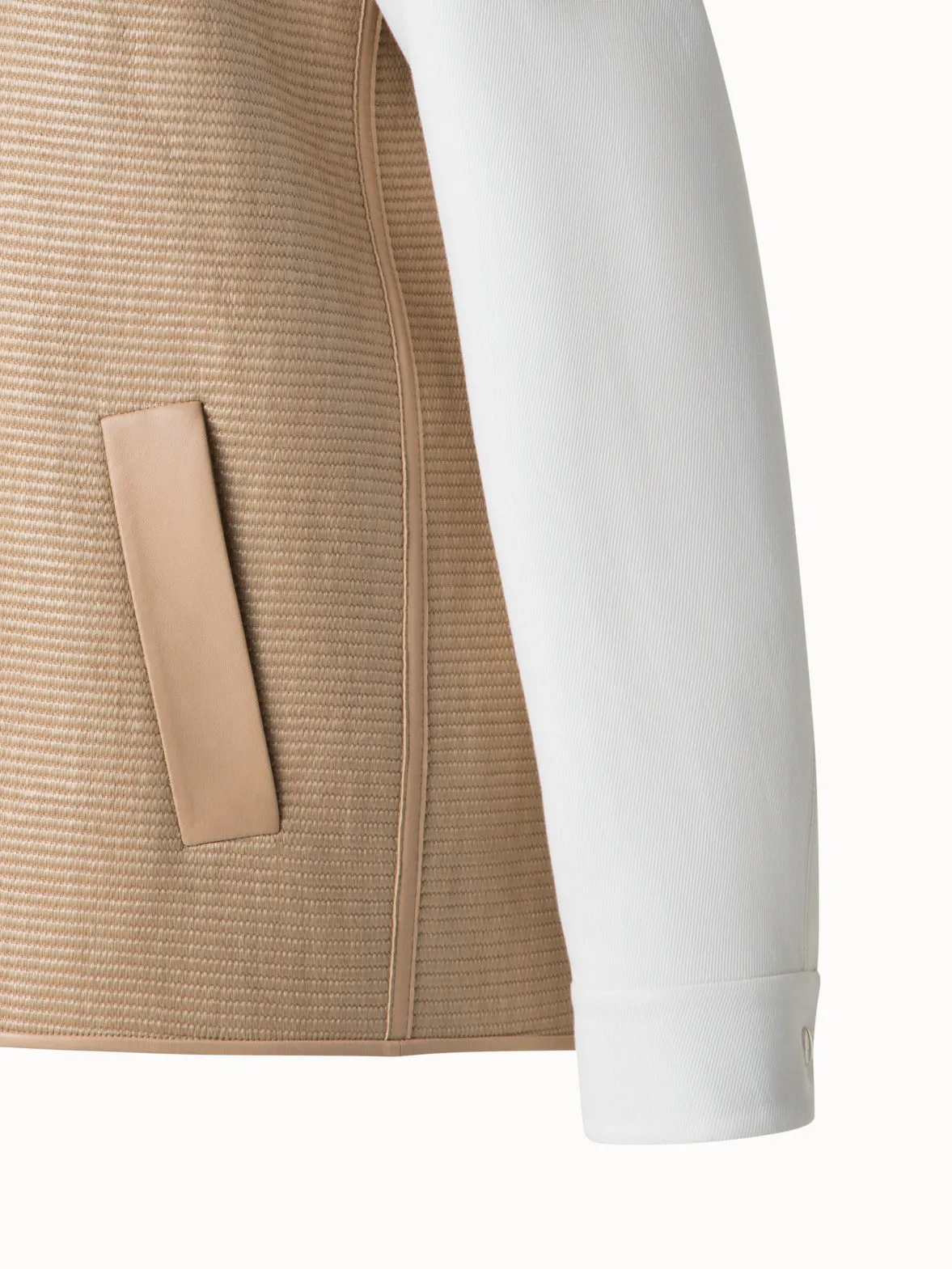 Varsity Jacket in Cotton Raffia and Leather Akris