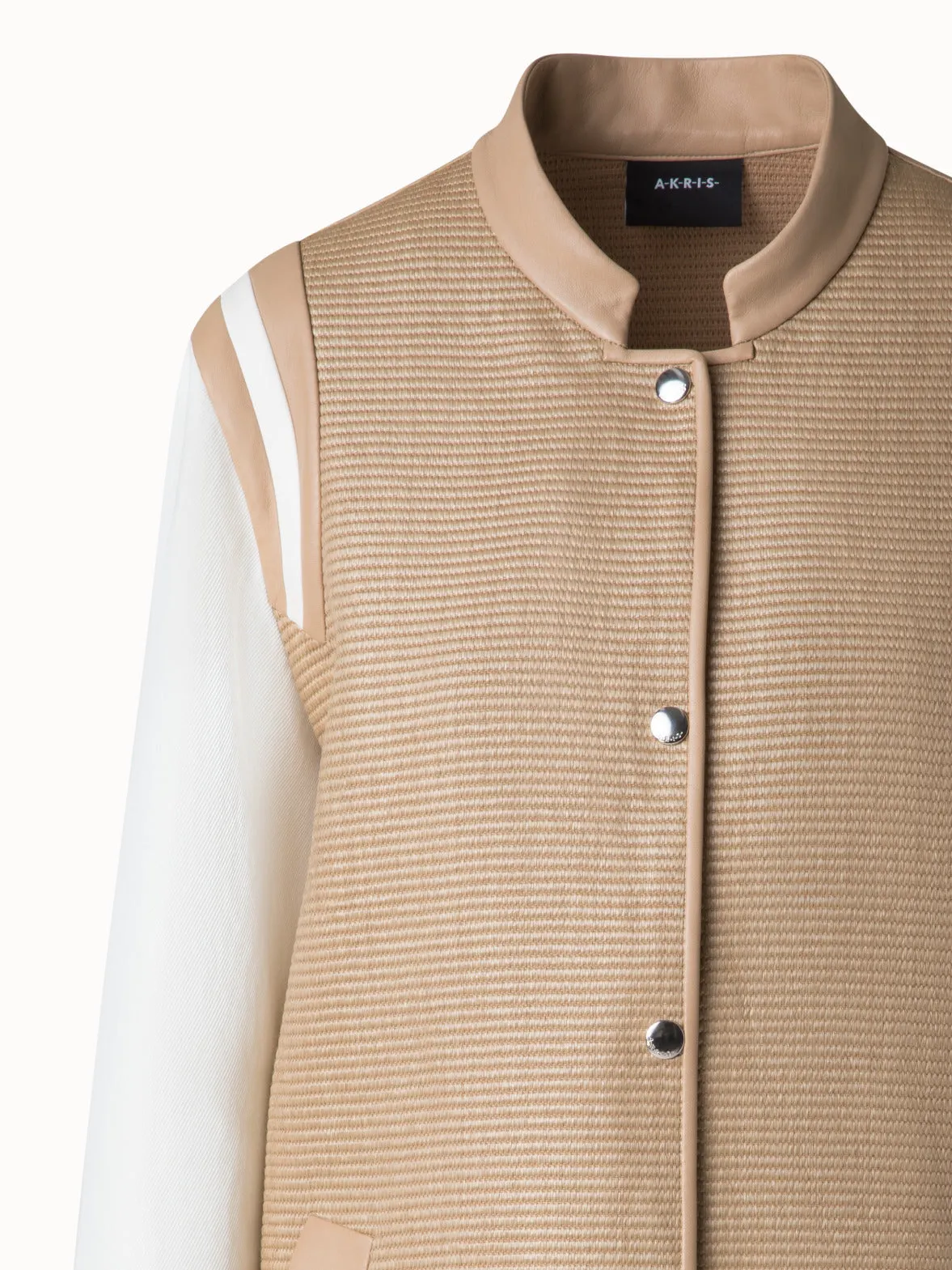 Varsity Jacket in Cotton Raffia and Leather Akris
