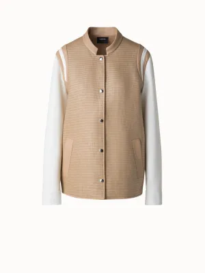 Varsity Jacket in Cotton Raffia and Leather Akris