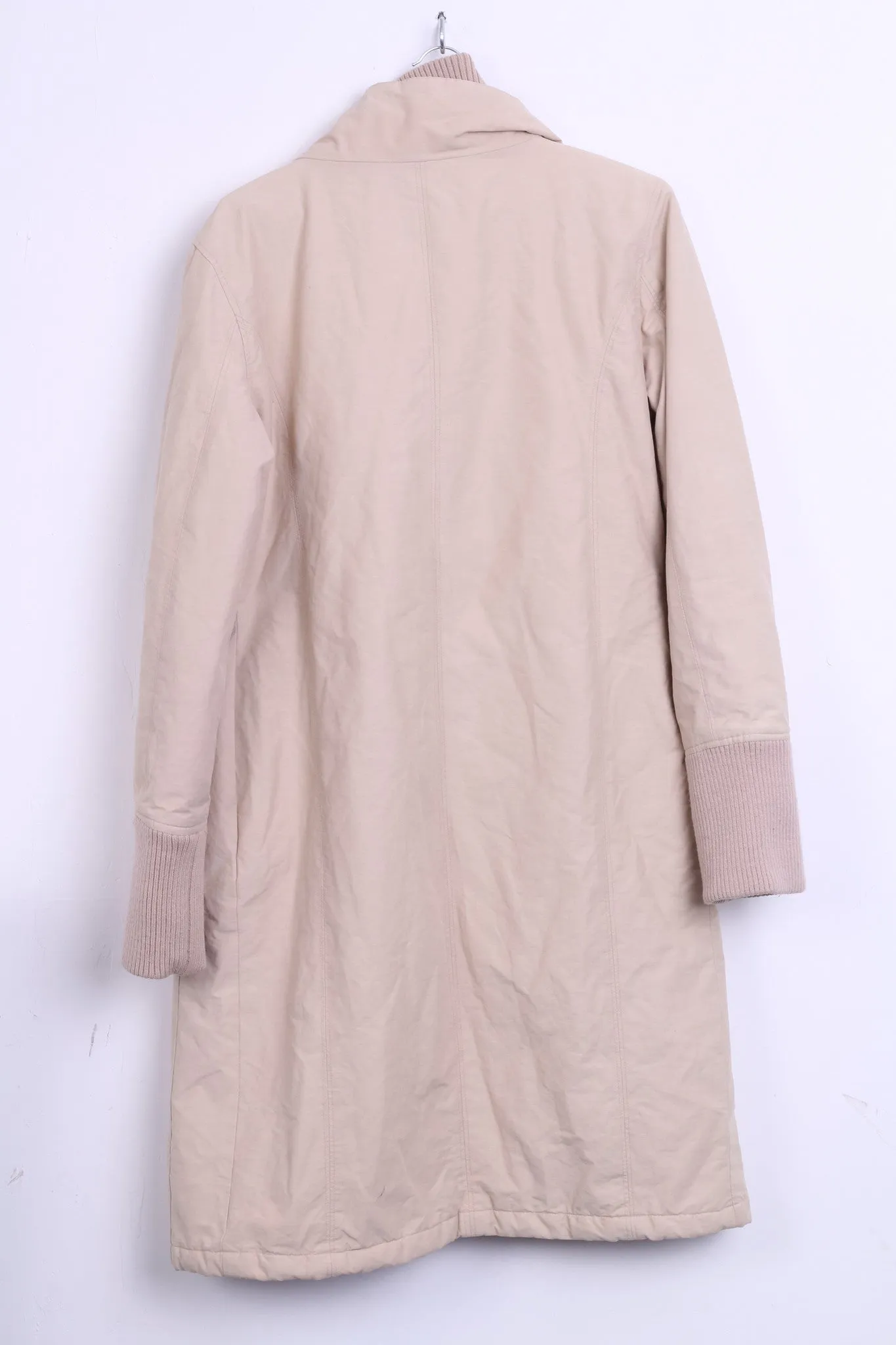 VILA Clothes Womens S Nylon Jacket Coat Beige Long Single Breasted