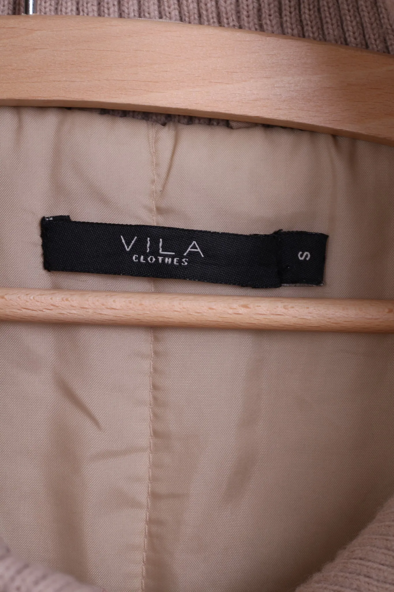 VILA Clothes Womens S Nylon Jacket Coat Beige Long Single Breasted