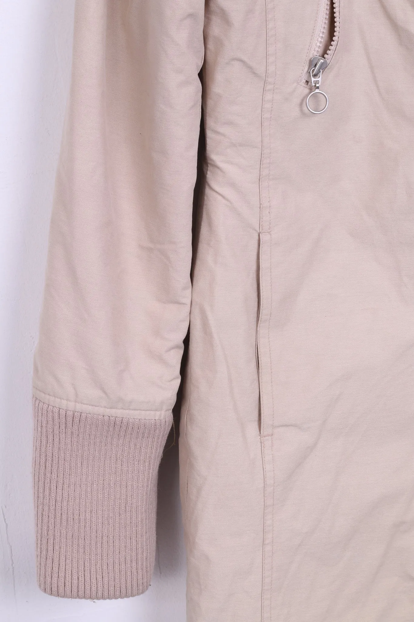 VILA Clothes Womens S Nylon Jacket Coat Beige Long Single Breasted