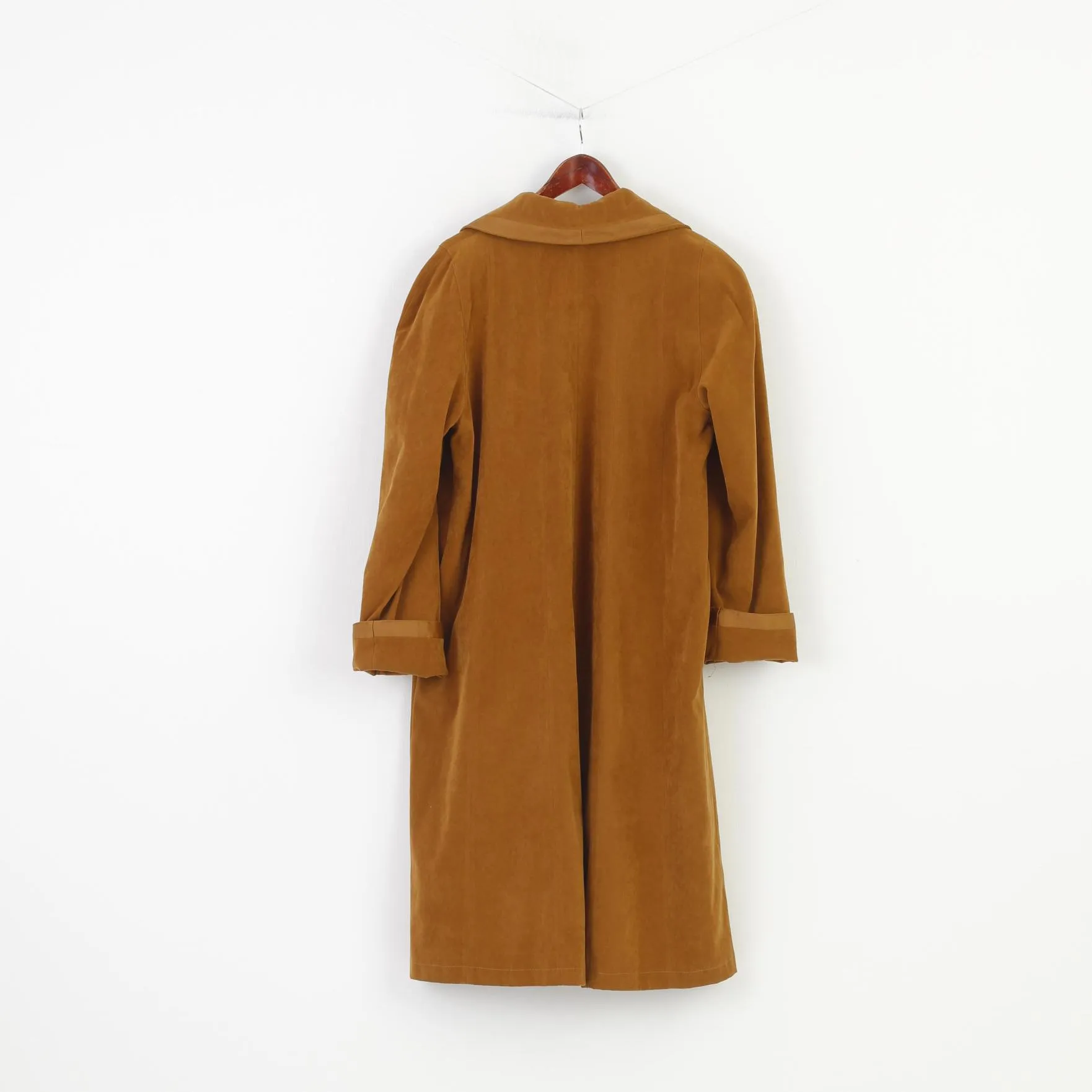 Vintage Woman L Coat Brown Shiny Velvet Bottoned Classic Long Top