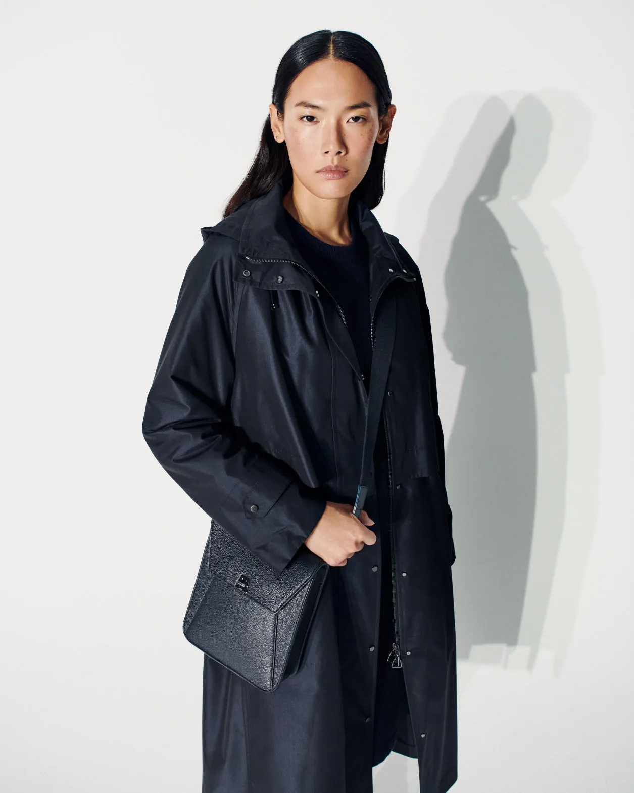 Water Repellent Long Silk Taffeta Coat Akris