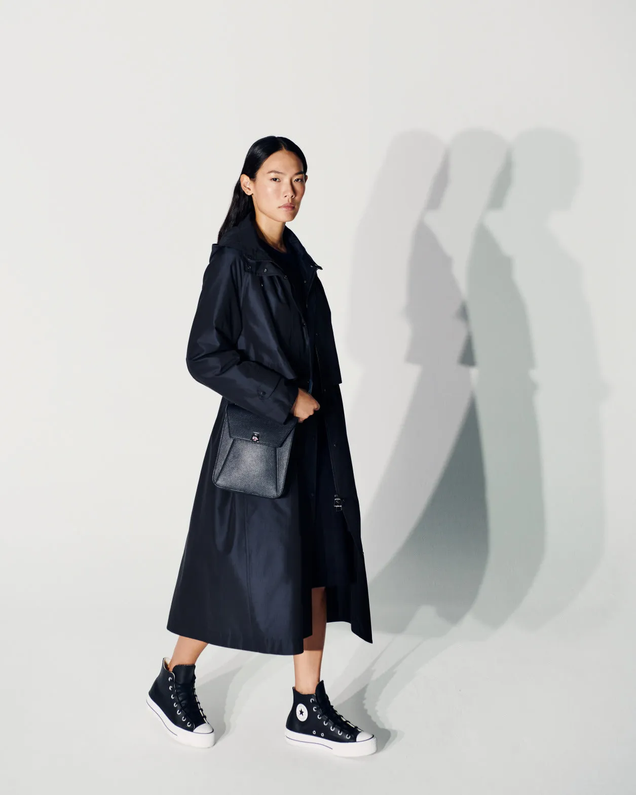 Water Repellent Long Silk Taffeta Coat Akris