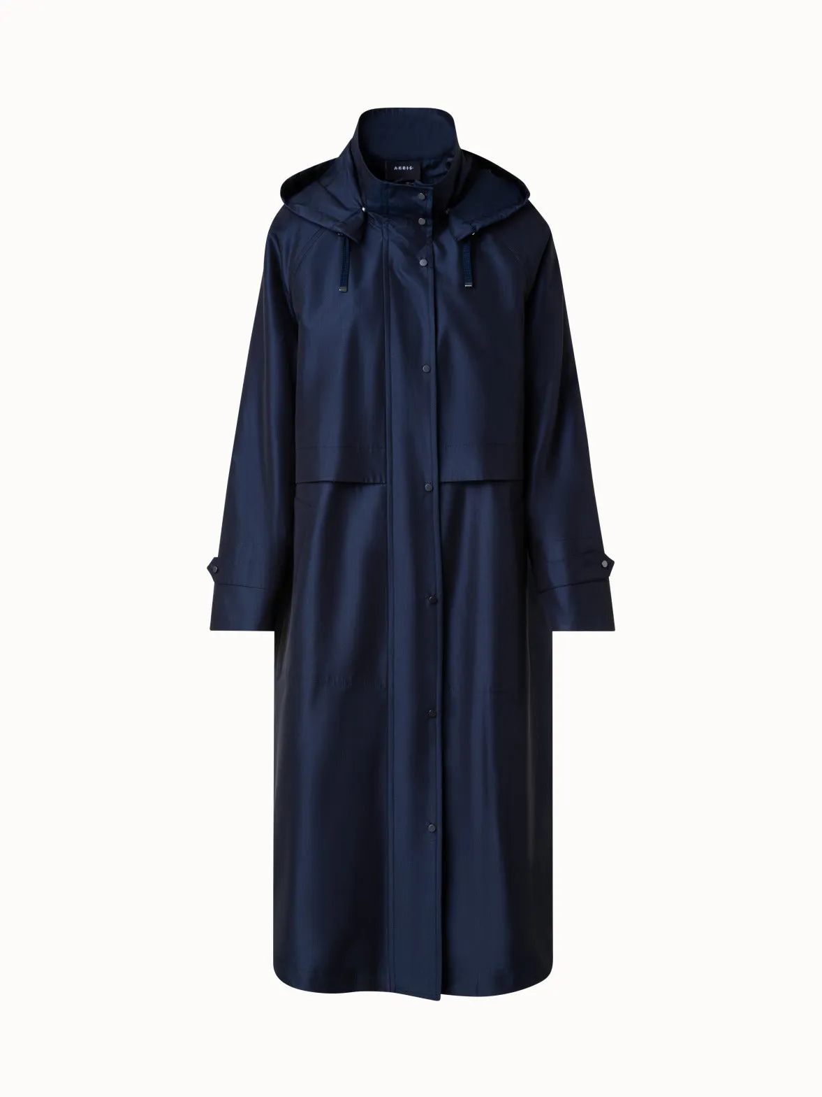 Water Repellent Long Silk Taffeta Coat Akris