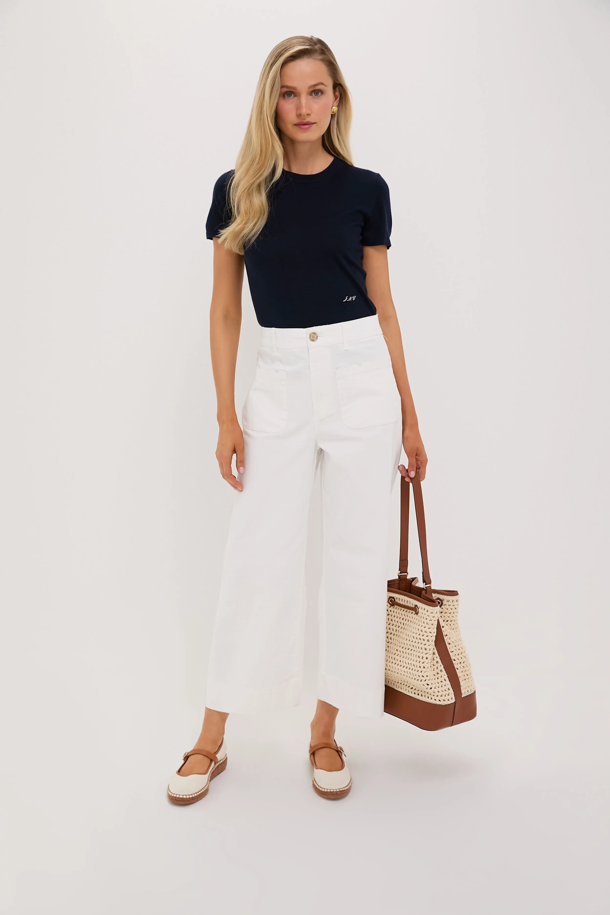 White Chino Wide Leg Stretch Davis Pants