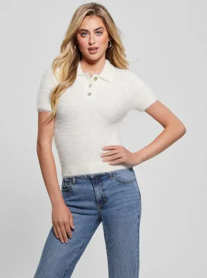 White Coraline Knit Polo Top Guess