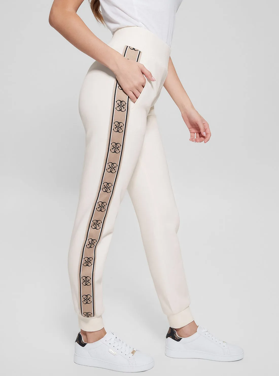 White Logo Britney Track Pants Guess
