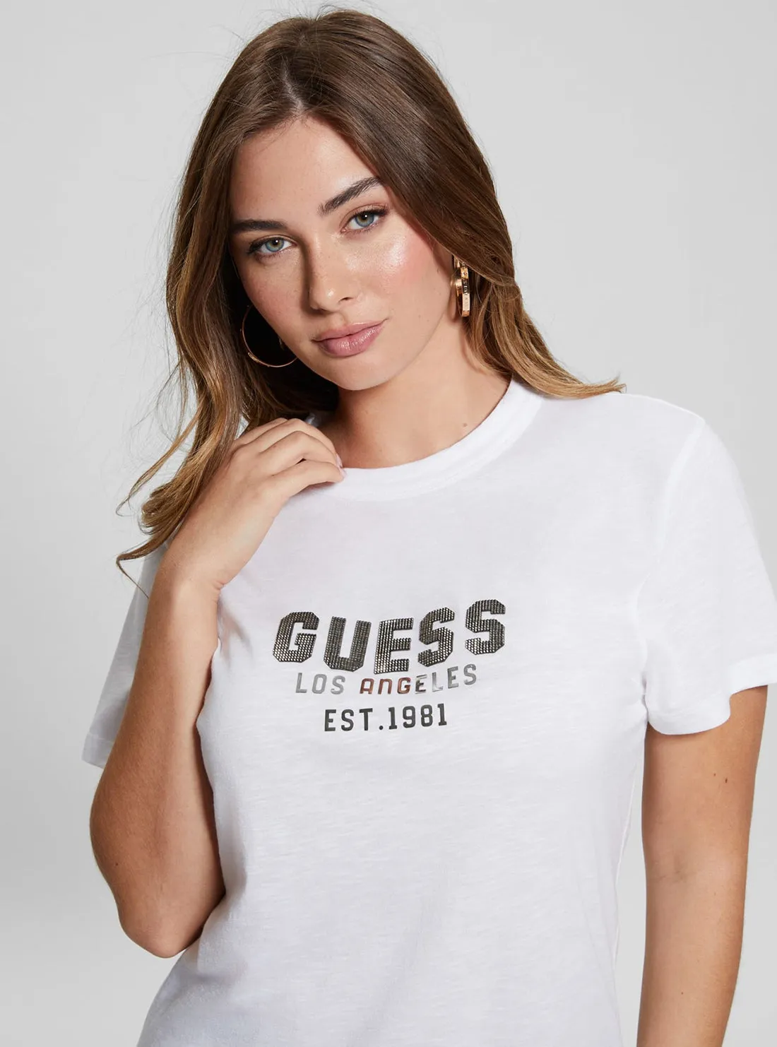White Pyramide Studs T-Shirt Guess