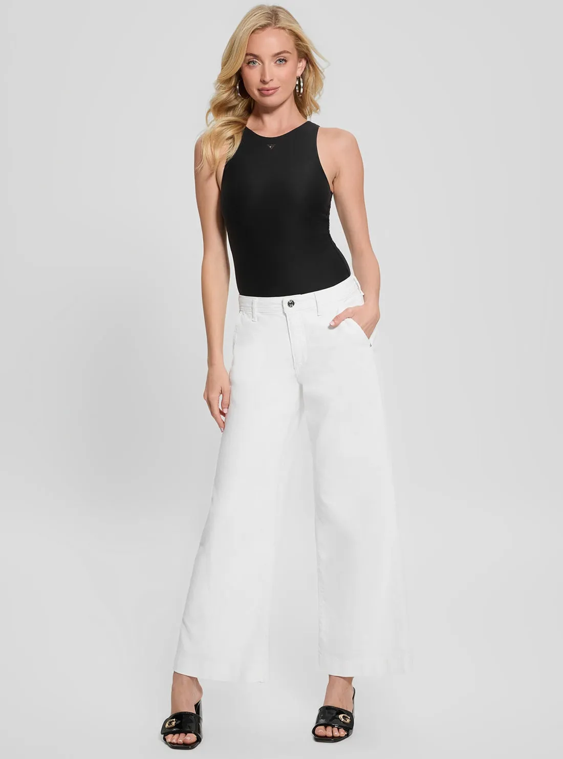 White Zoya Wide Leg Pants Guess