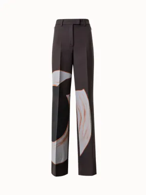 Wide Wool Double-Face Pants with Mocca Loop Print Akris