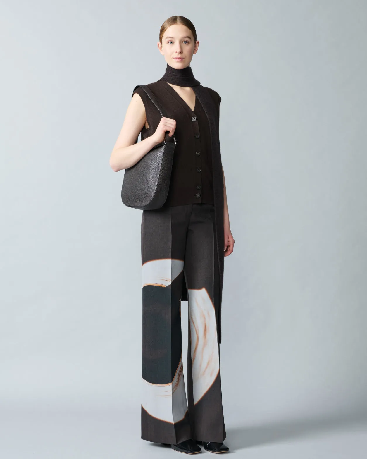 Wide Wool Double-Face Pants with Mocca Loop Print Akris