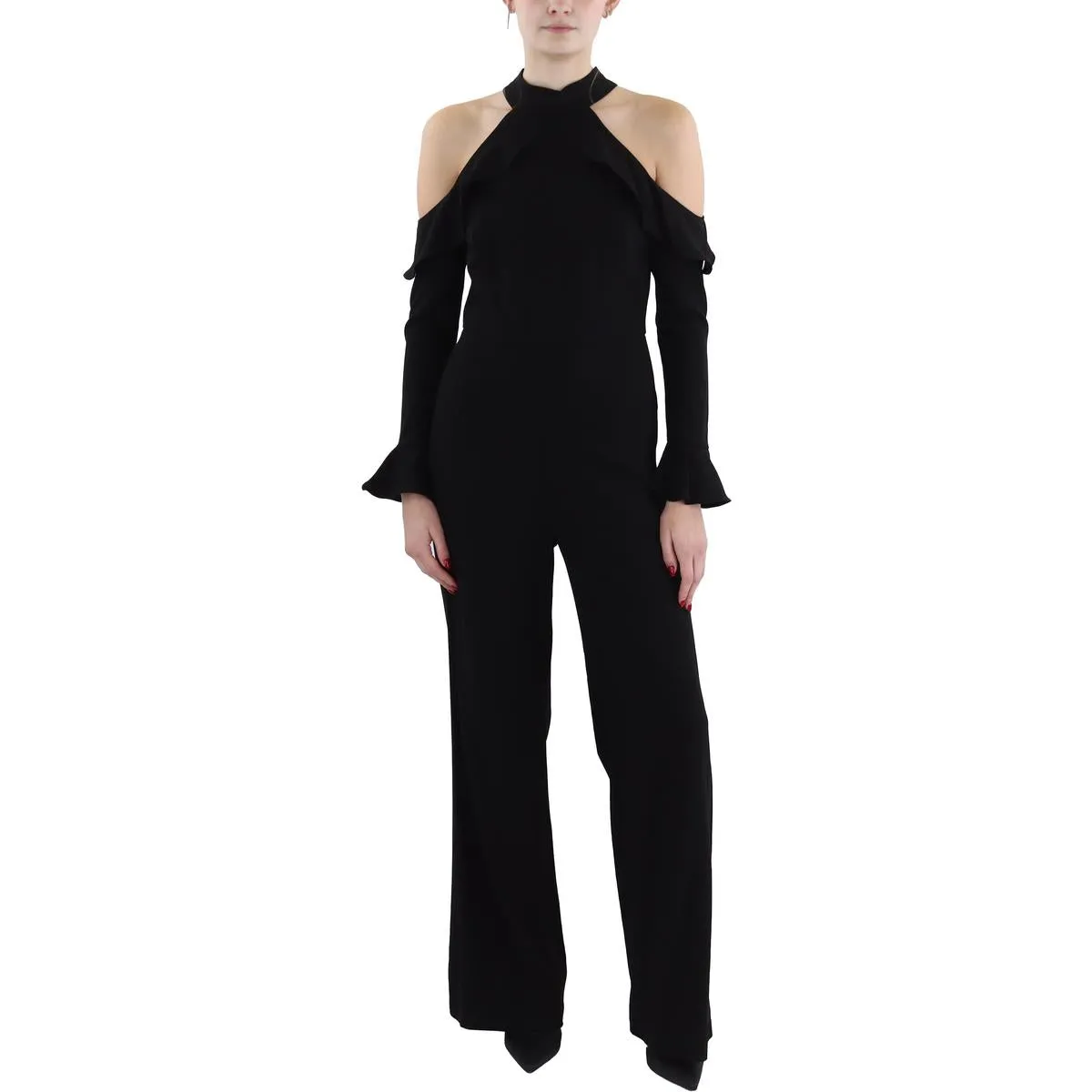 Womens Halter Cold Shoulder Jumpsuit