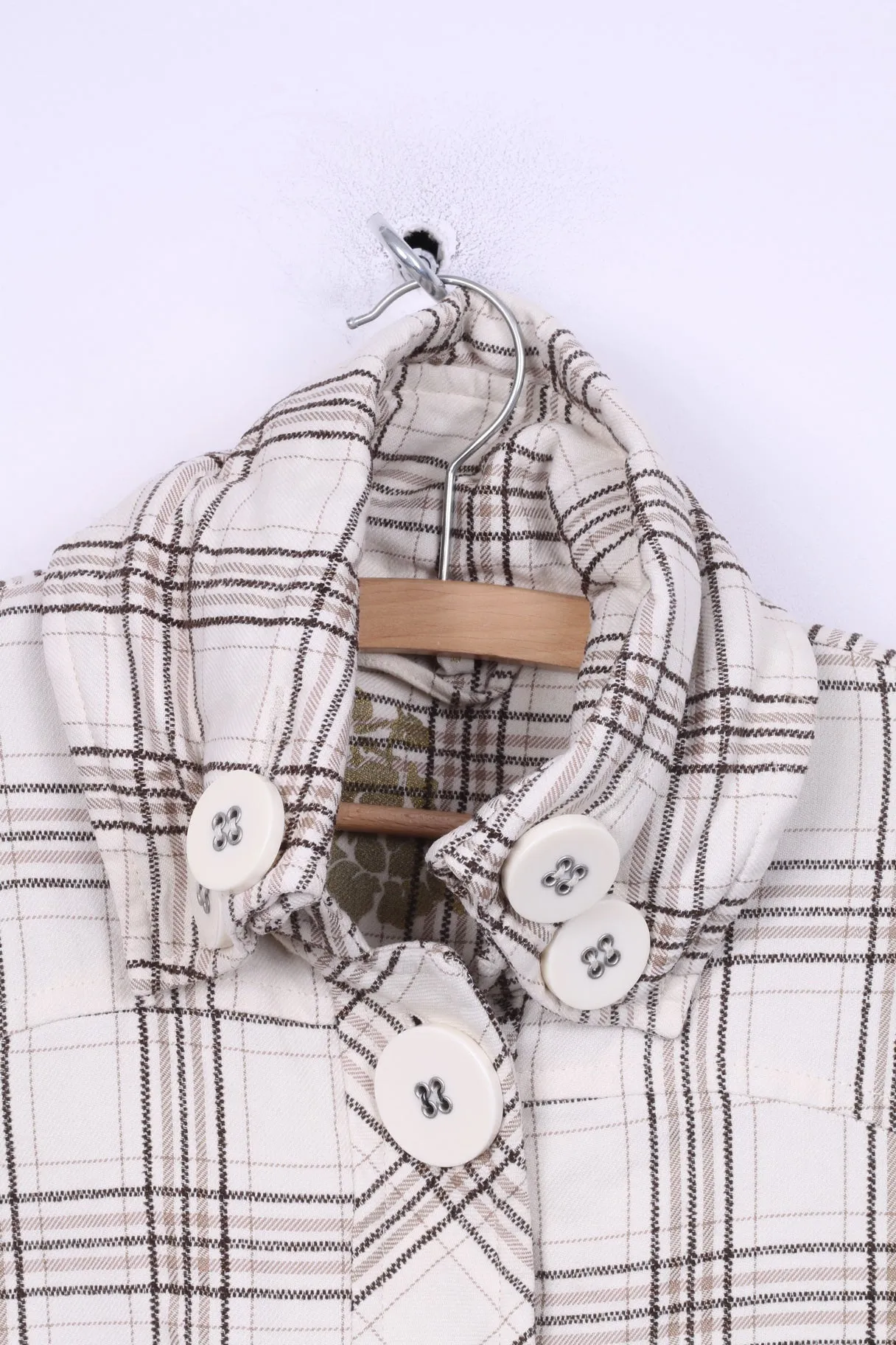 Womens M 12 38 Jacket Big Buttons Check White Single Breasted Cotton