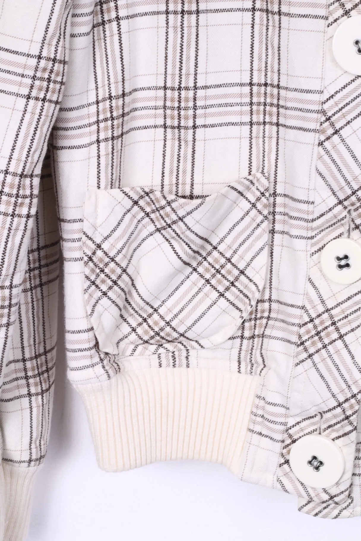 Womens M 12 38 Jacket Big Buttons Check White Single Breasted Cotton
