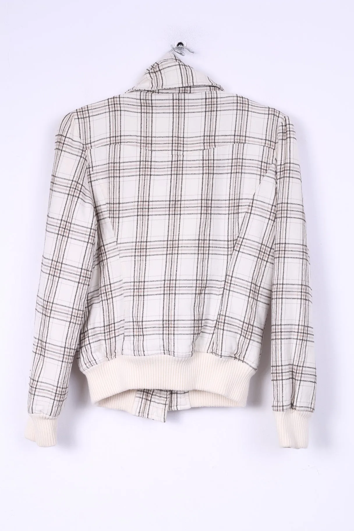 Womens M 12 38 Jacket Big Buttons Check White Single Breasted Cotton
