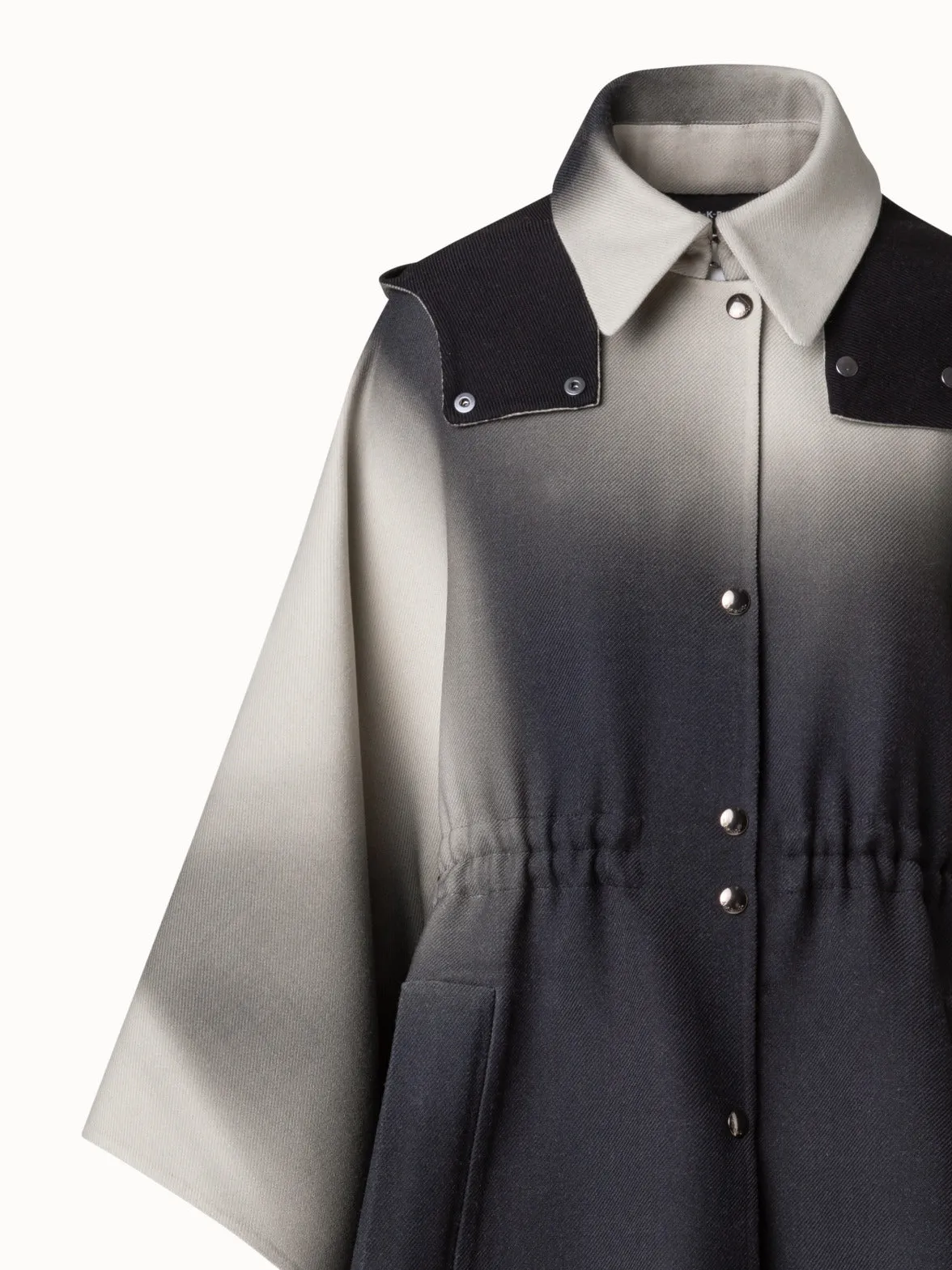 Wool Cape with Detachable Hood and Shadow Print Akris