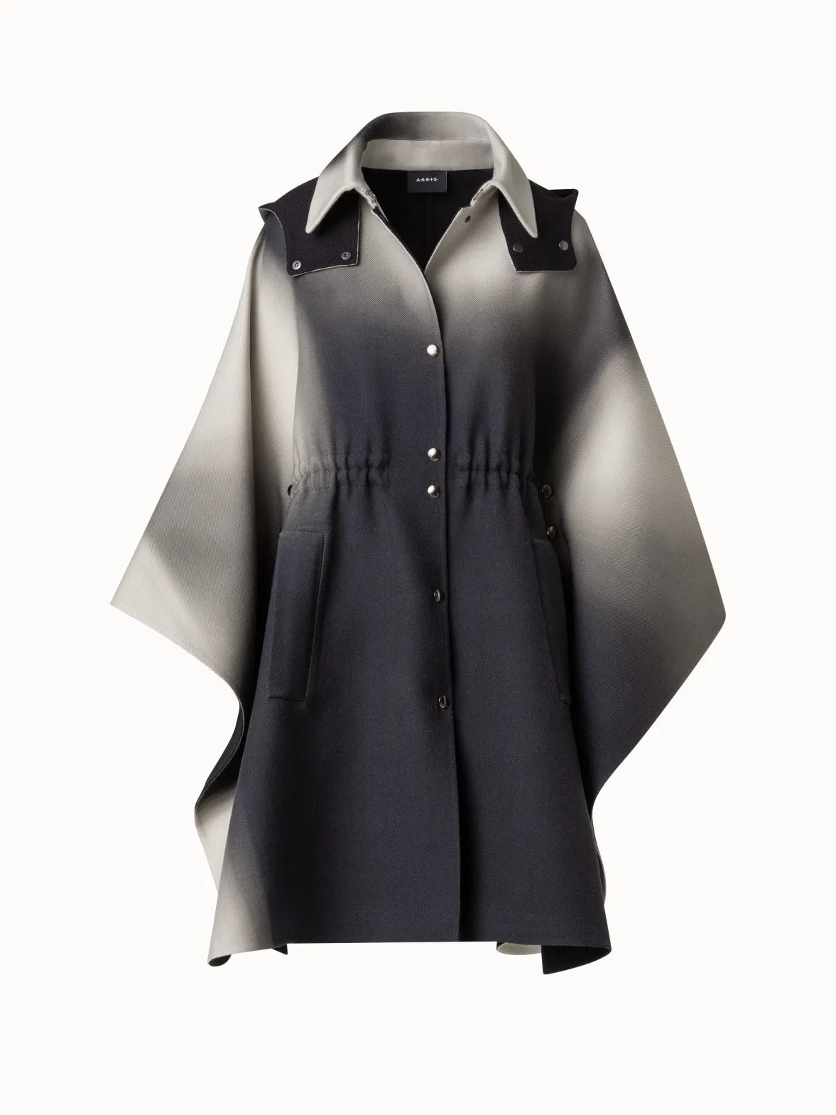 Wool Cape with Detachable Hood and Shadow Print Akris