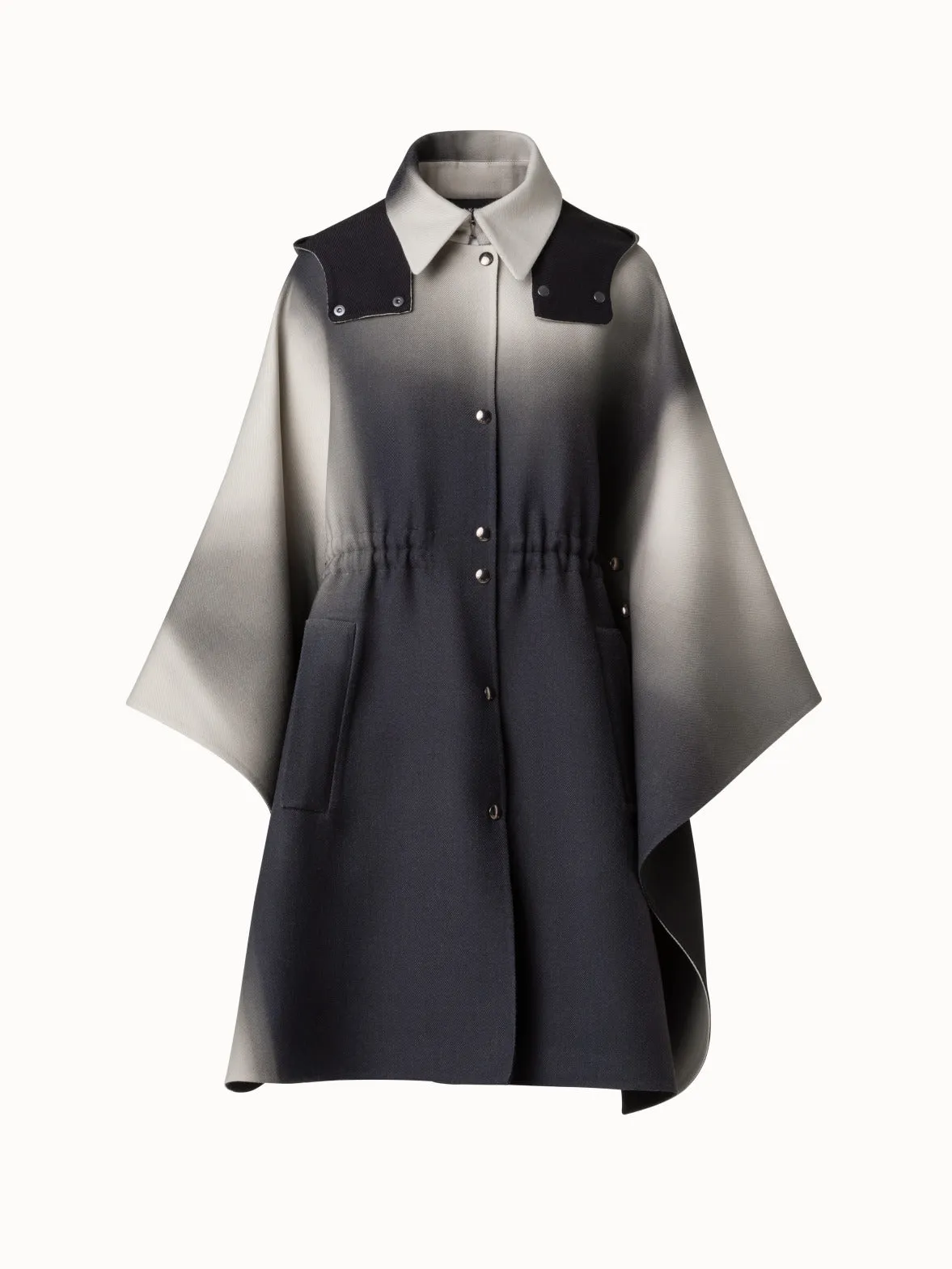 Wool Cape with Detachable Hood and Shadow Print Akris