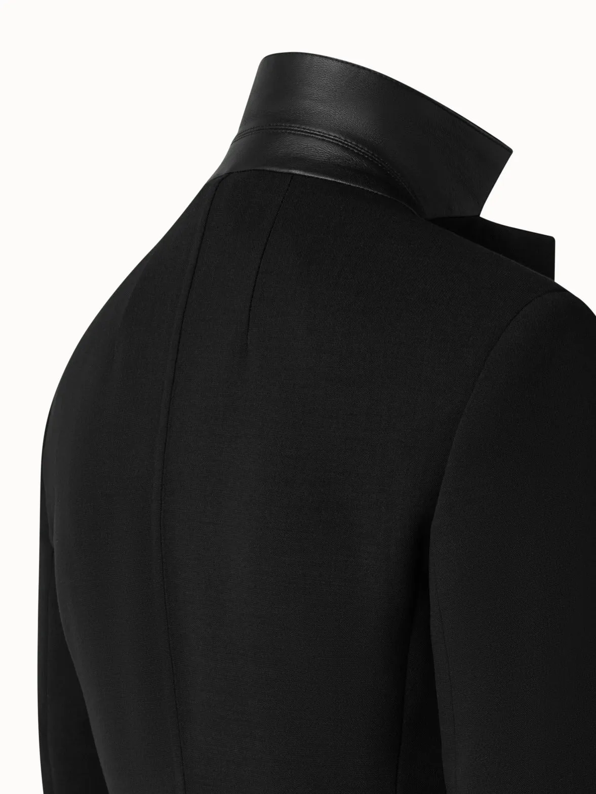 Wool Double-Face Blazer with Leather Collar Akris