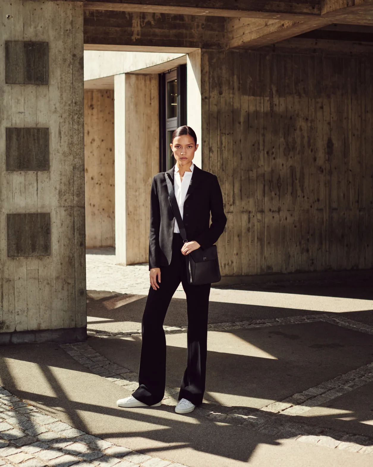 Wool Double-Face Blazer with Leather Collar Akris