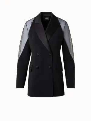 Wool Satin Tuxedo Jacket with Sheer Shoulders Akris