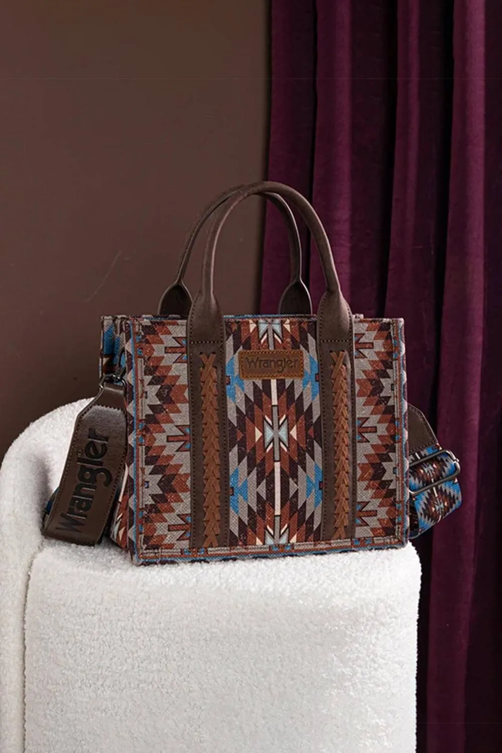 Wrangler Aztec Shoulder Bag for Women in Coffee/Blue | WG2213-8120S-CF