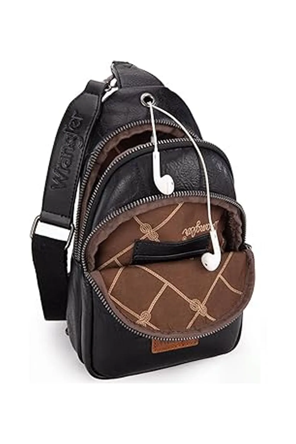 Wrangler Dual Zippered Crossbody Sling Bag for Women in Black | WG87-227-BK