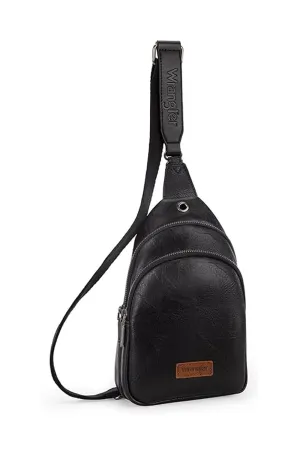 Wrangler Dual Zippered Crossbody Sling Bag for Women in Black | WG87-227-BK