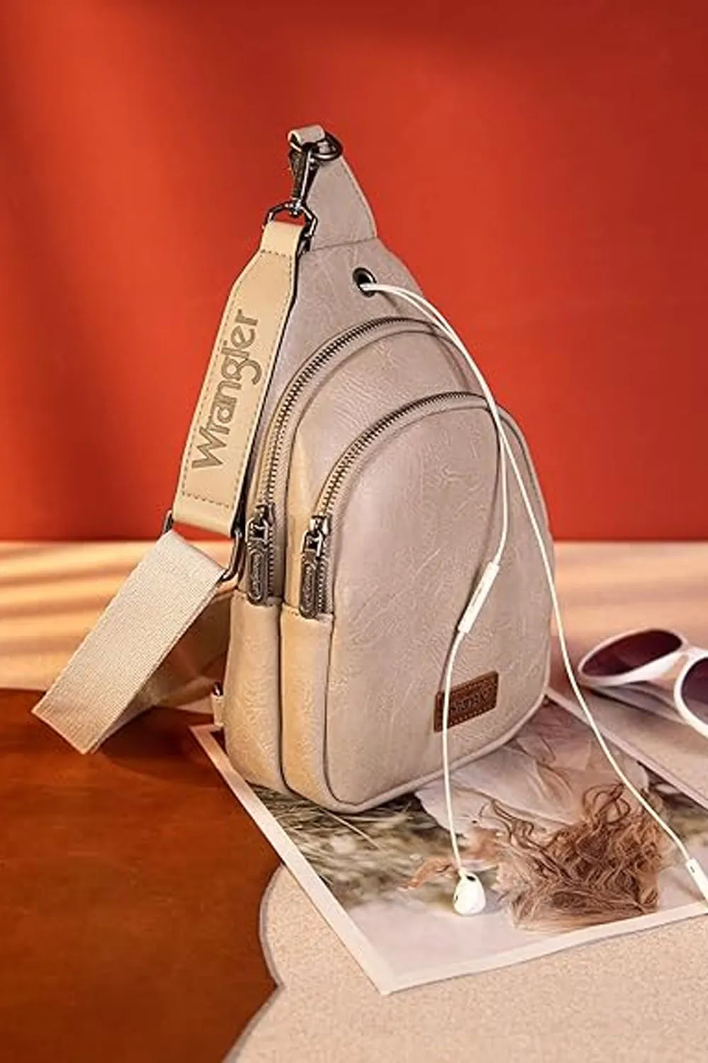 Wrangler Dual Zippered Crossbody Sling Bag for Women in Grey | WG87-227 LGY