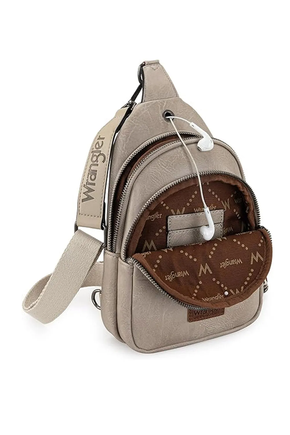 Wrangler Dual Zippered Crossbody Sling Bag for Women in Grey | WG87-227 LGY