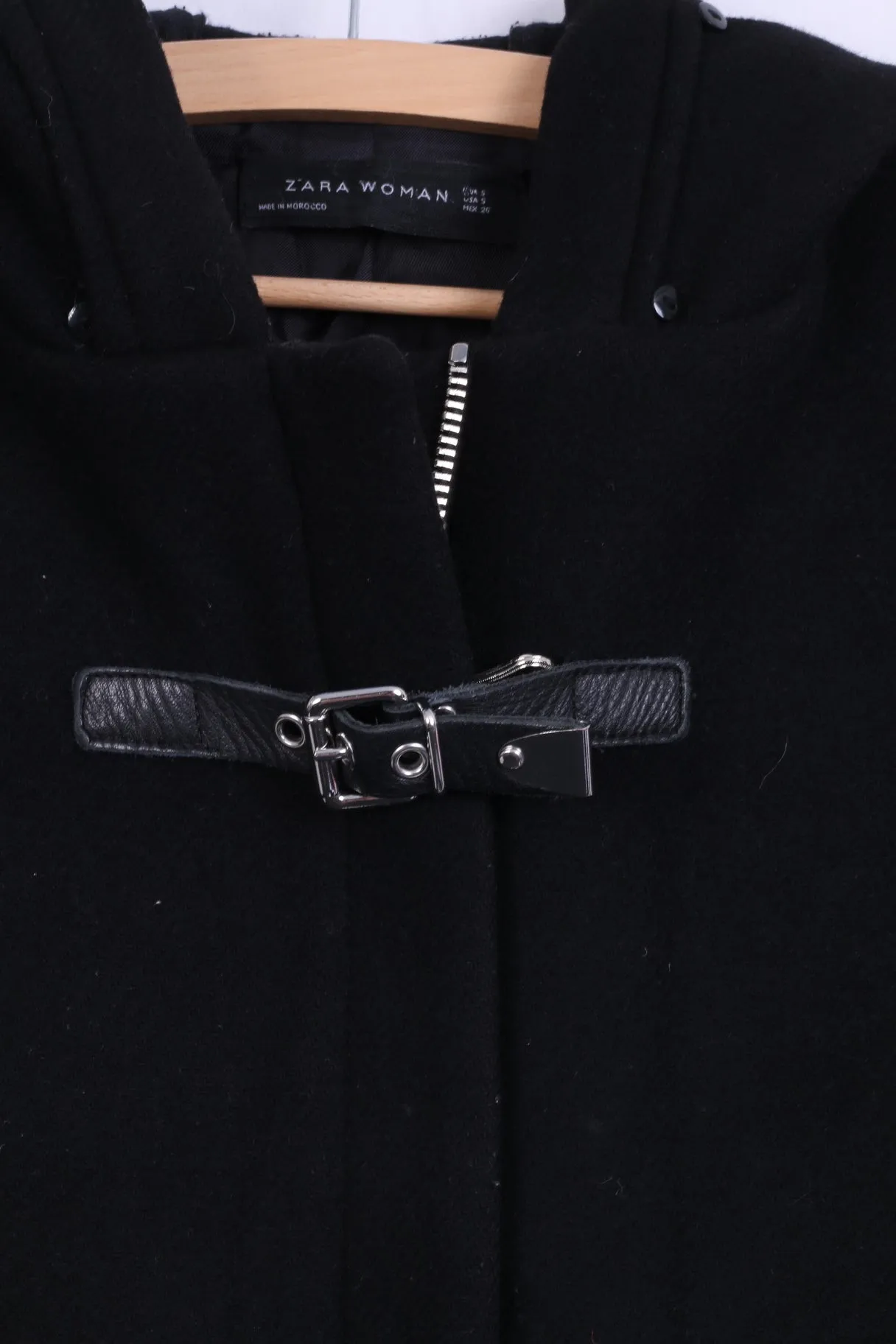 ZARA Womens S Jacket Hood Black Single Breasted