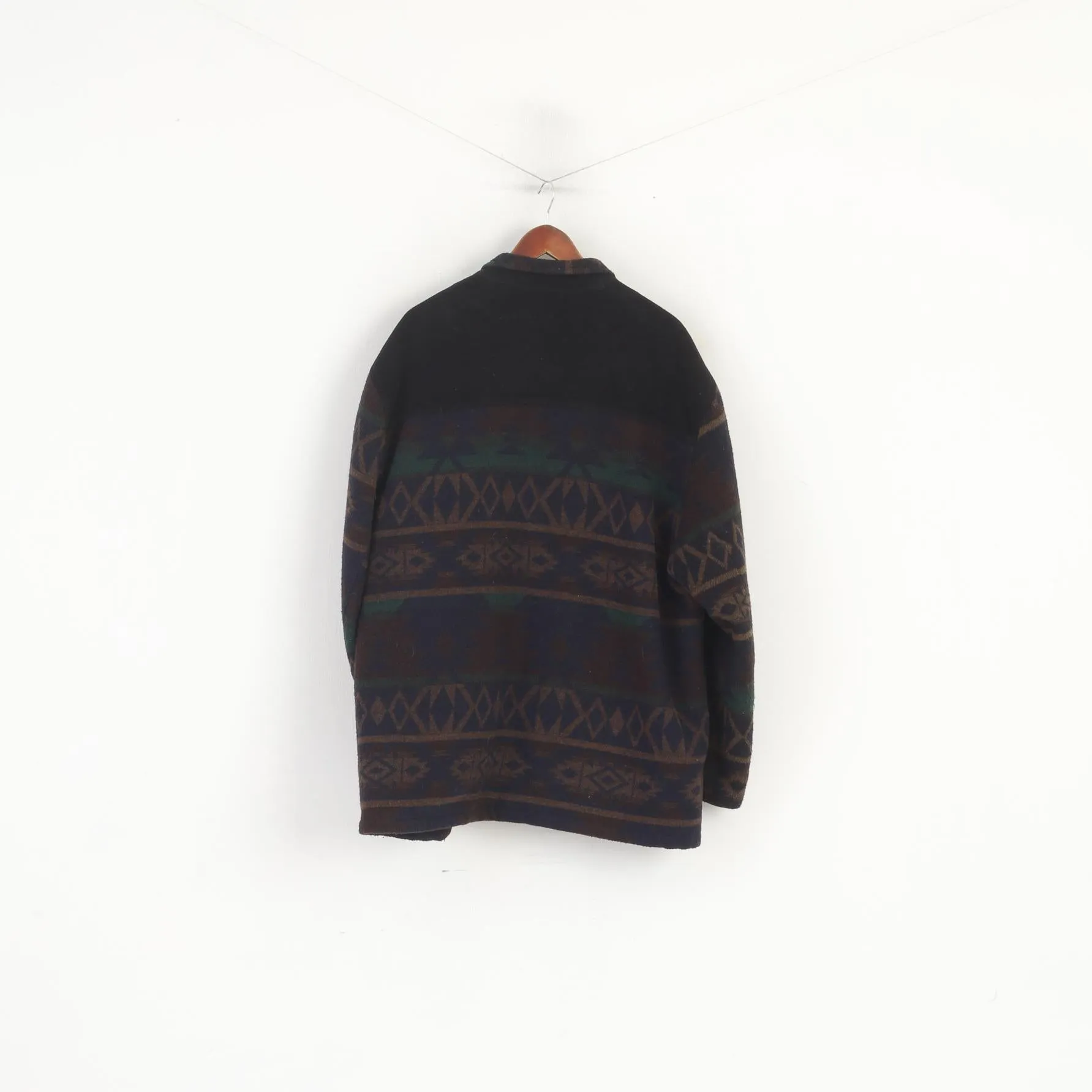 Zet Collection Men 56 XL Jacket Navy Wool Vintage Aztec Shoulder Pads Retro Top