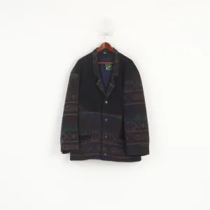 Zet Collection Men 56 XL Jacket Navy Wool Vintage Aztec Shoulder Pads Retro Top